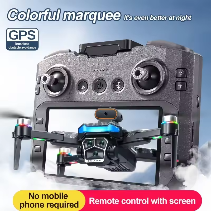 Brushless 3-camera drone with 4.3-inch screen remote – with remote control
