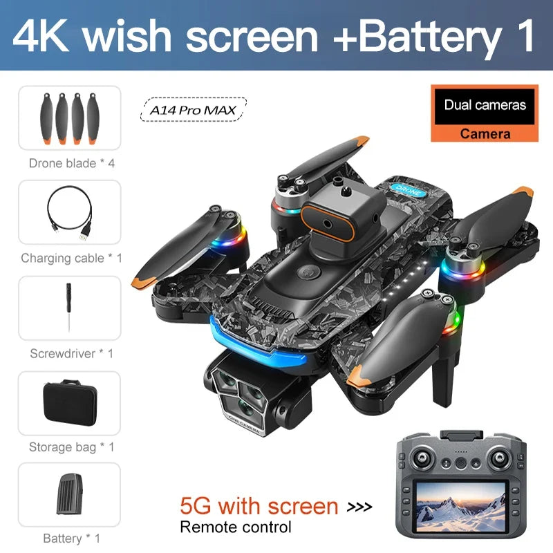 Brushless 3-camera drone with 4.3-inch screen remote – 4K