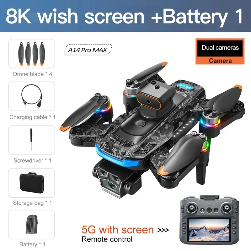 Brushless 3-camera drone with 4.3-inch screen remote – 8K
