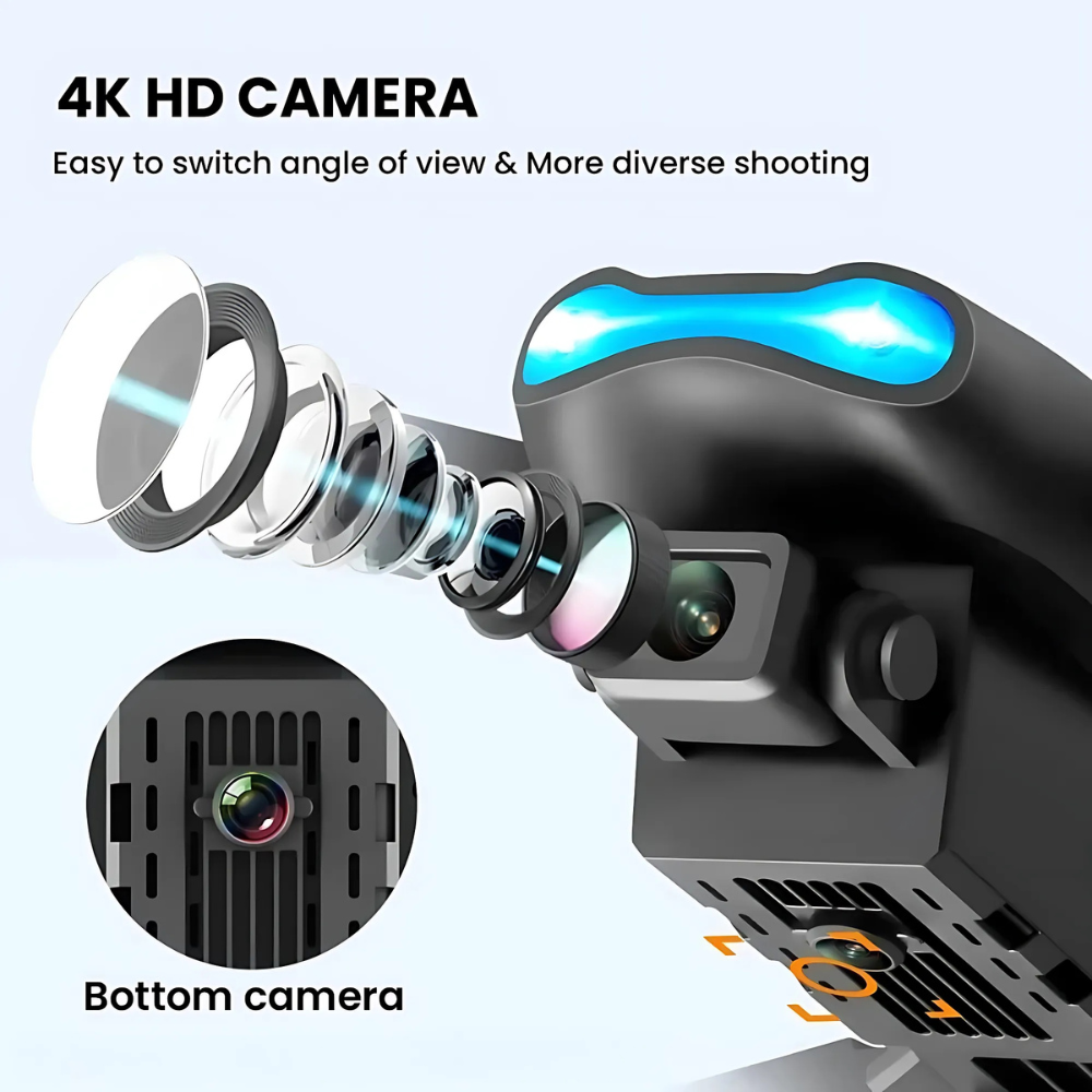 Beginner foldable drone with 4K dual camera – side view