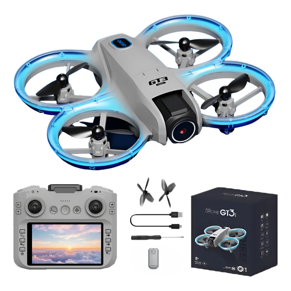 Mini dual camera drone with LCD screen remote – main view