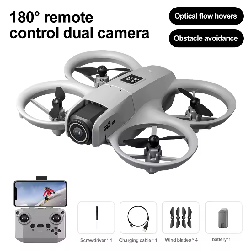 Mini dual camera drone with LCD screen remote – in flight