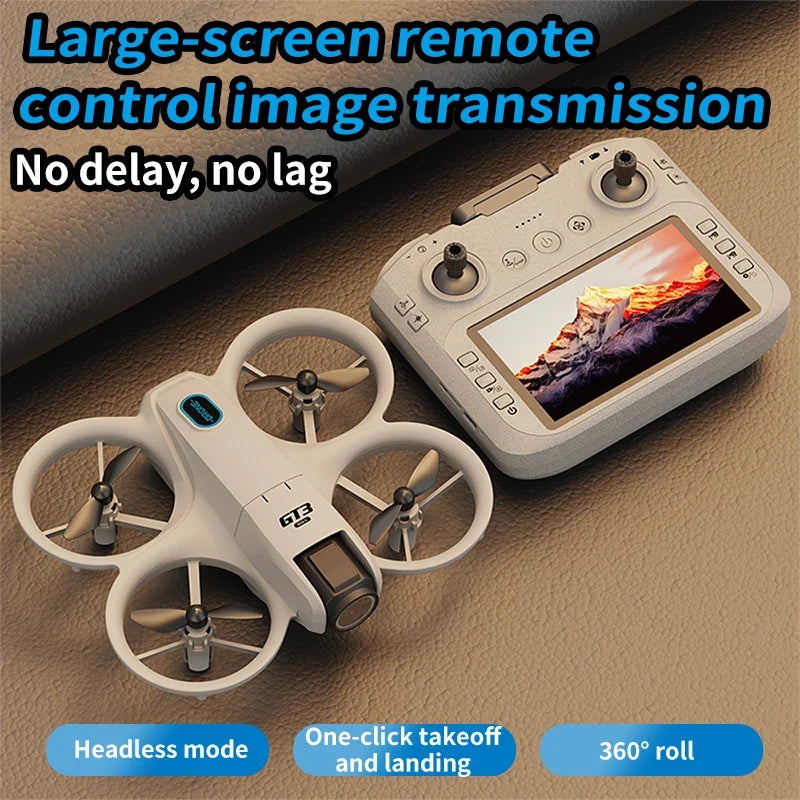 Mini dual camera drone with LCD screen remote – front view