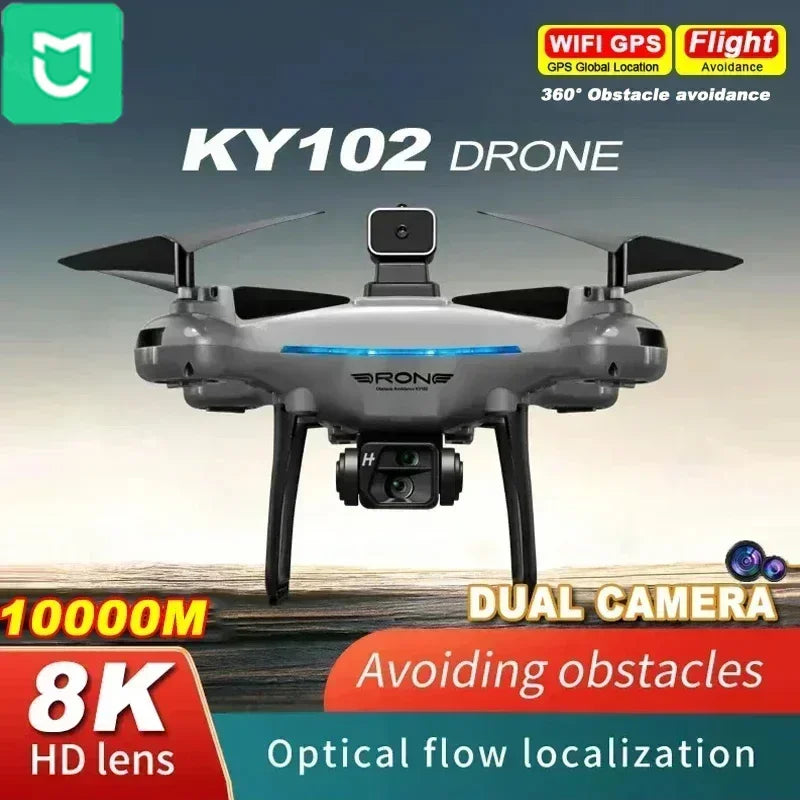 Beginner 8K dual camera drone with propeller guards – side view