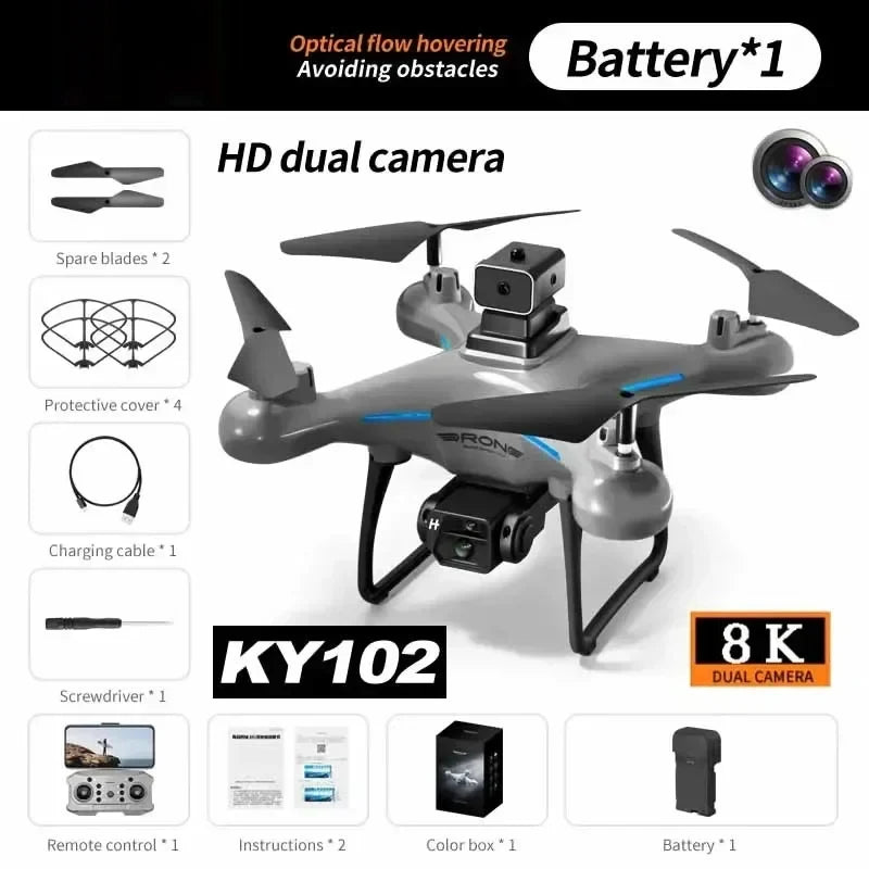 Beginner 8K dual camera drone with propeller guards – camera close-up