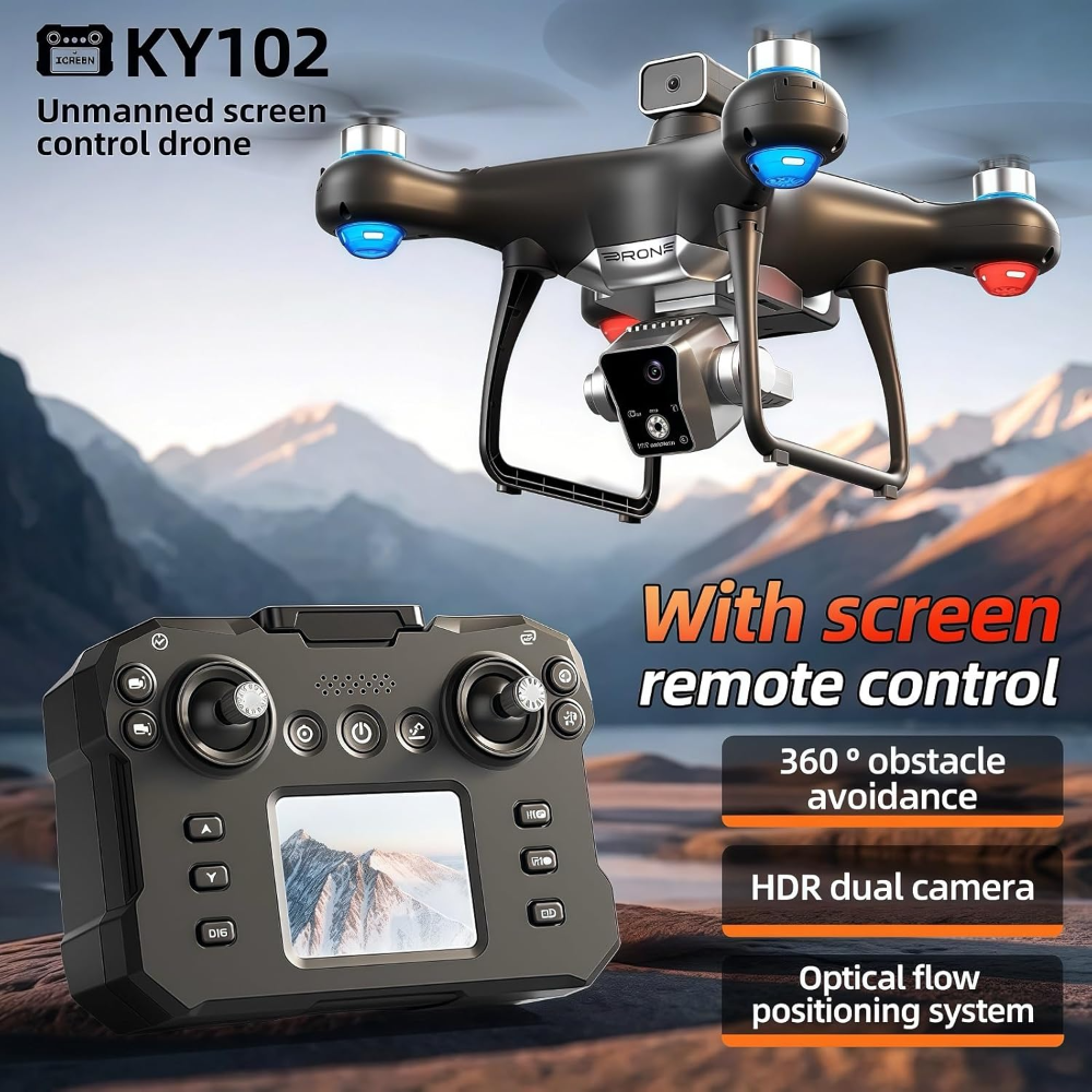 Triple camera drone with screen remote control – top view