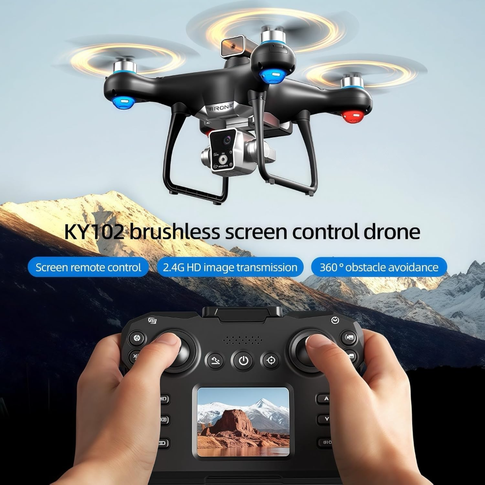 Triple camera drone with screen remote control – folded for travel