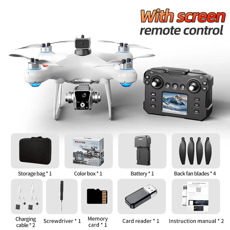 Triple camera drone with screen remote control – White