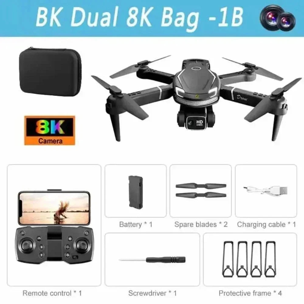 Foldable mini drone with dual HD camera – Black / 8K