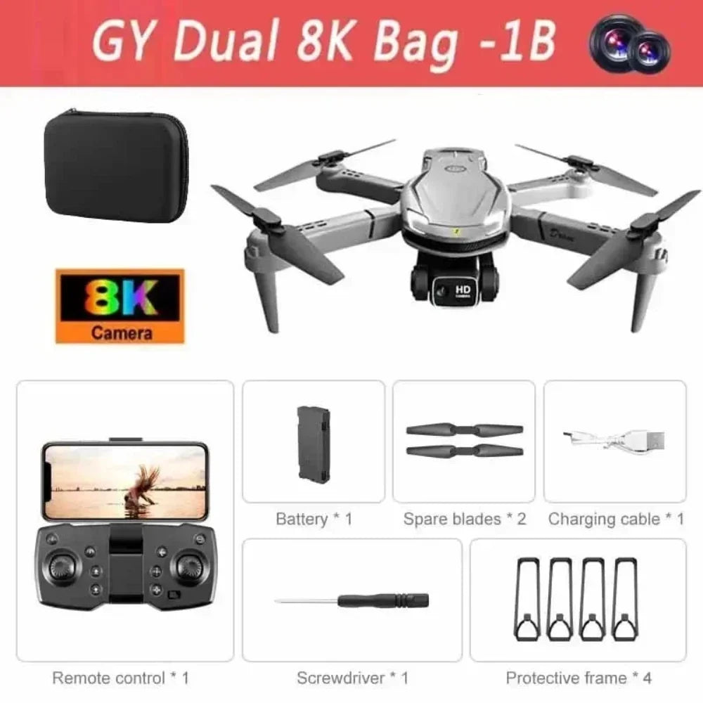 Foldable mini drone with dual HD camera – Grey / 8K