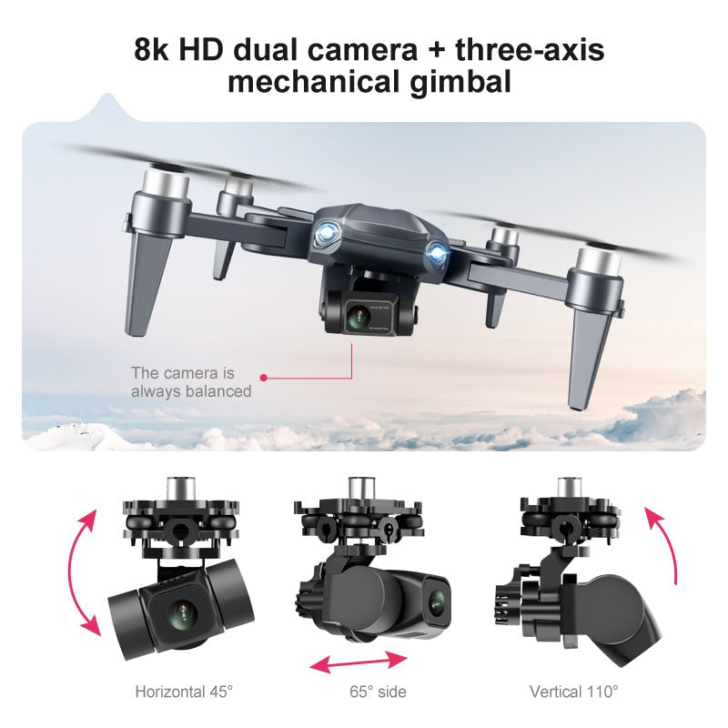 GPS drone with 3-axis gimbal and 8K dual camera – top view