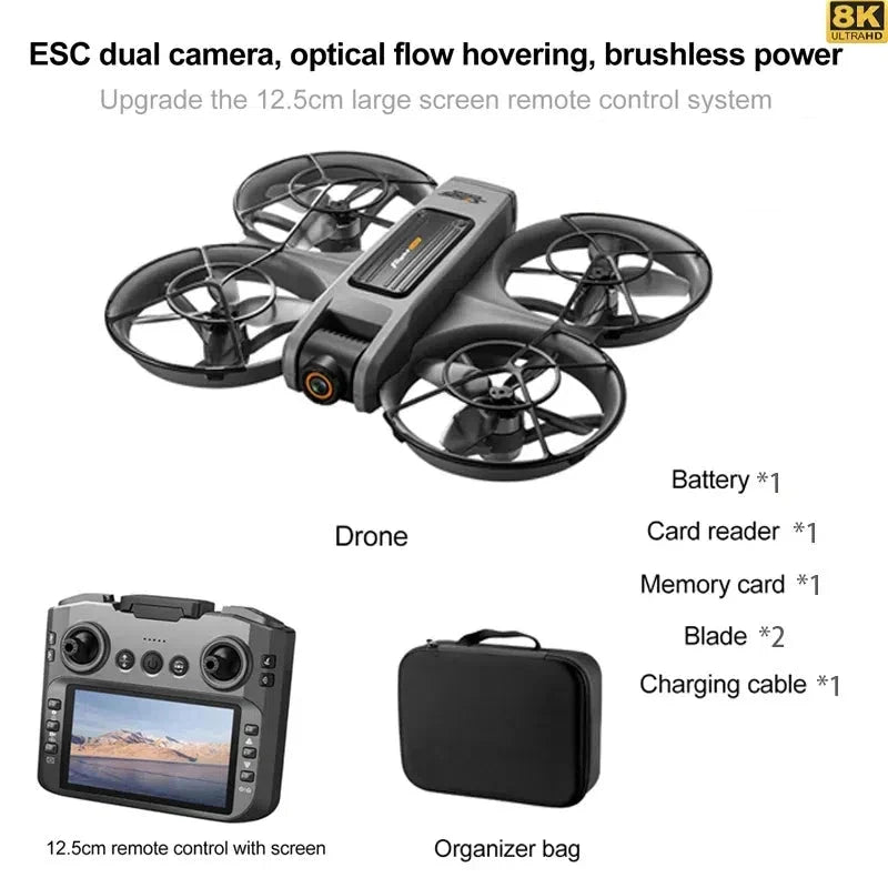 8K dual camera drone with 4.5-inch screen remote – Black