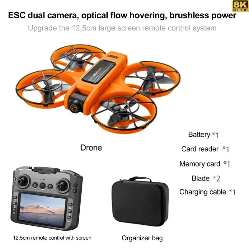 8K dual camera drone with 4.5-inch screen remote – Orange