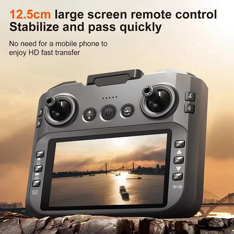 8K dual camera drone with 4.5-inch screen remote – in flight