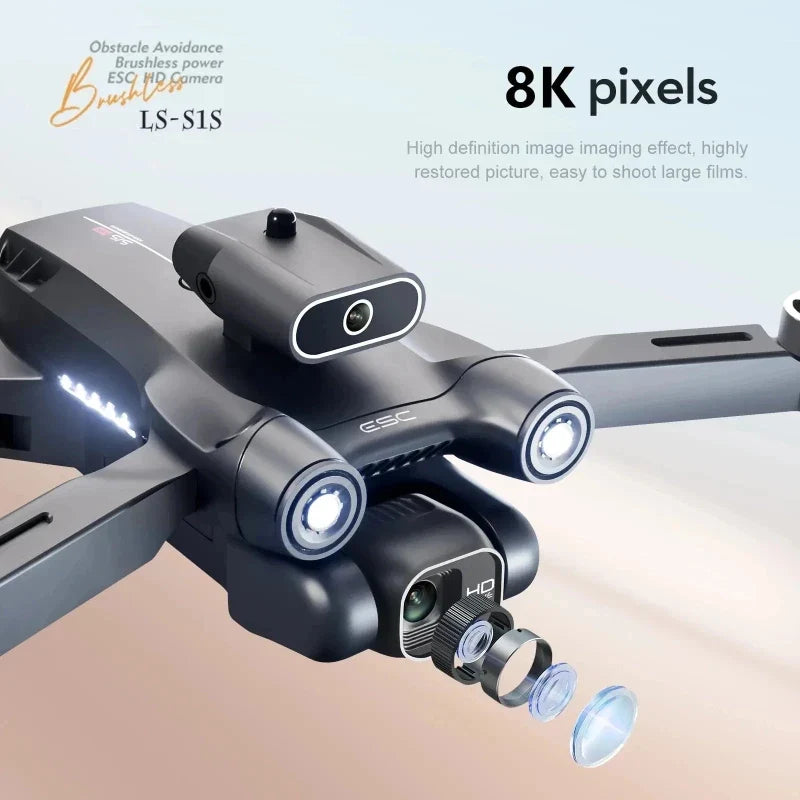 Compact brushless drone with 8K dual camera – side view