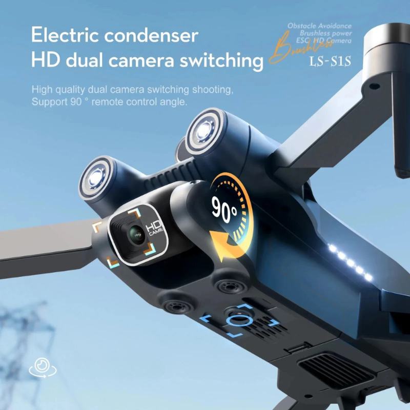 Compact brushless drone with 8K dual camera – front view